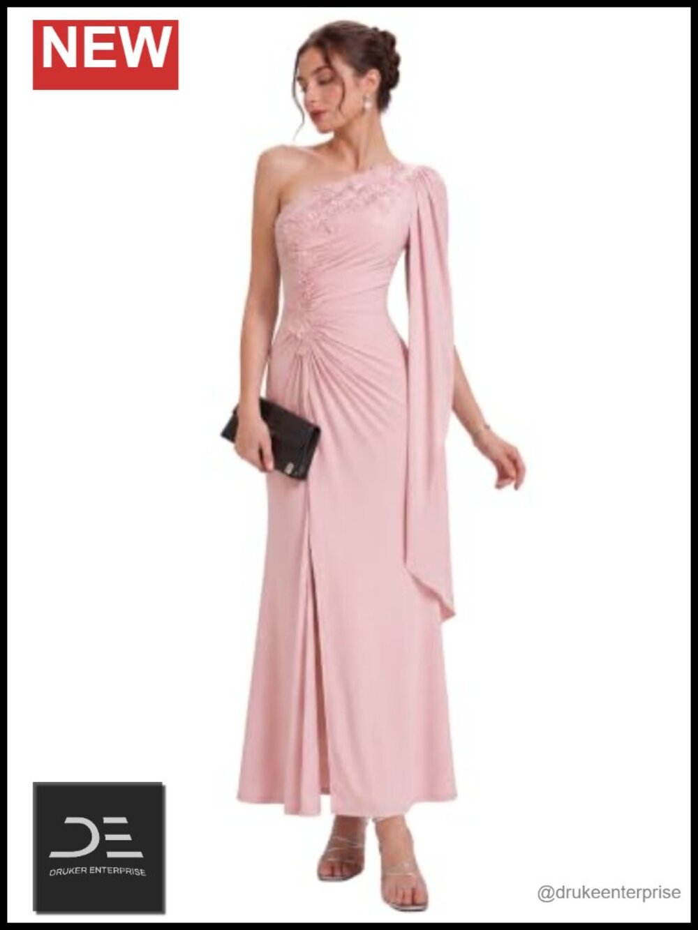 One shoulder sheath maxi formal dress high stretch